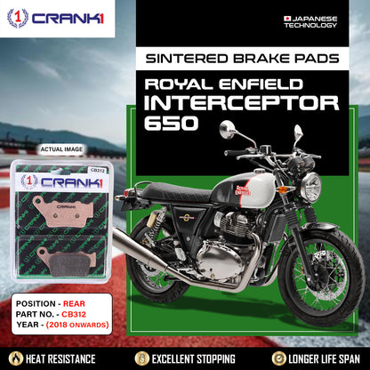 Crank1 Sintered Brake Pads For Royal Enfield Interceptor 650 (2018 Onwards) - Rear - CB312