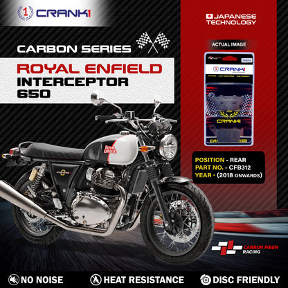 Crank1 Carbon Brake Pads For Royal Enfield Interceptor 650 (2018 Onwards) - Rear - CFB312