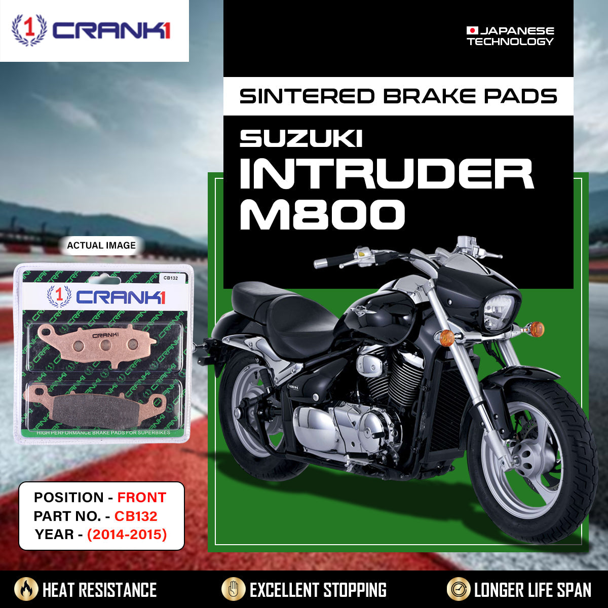 Crank1 Sintered Brake Pads For Suzuki Intruder M800 (2014-2015) - Front - CB132