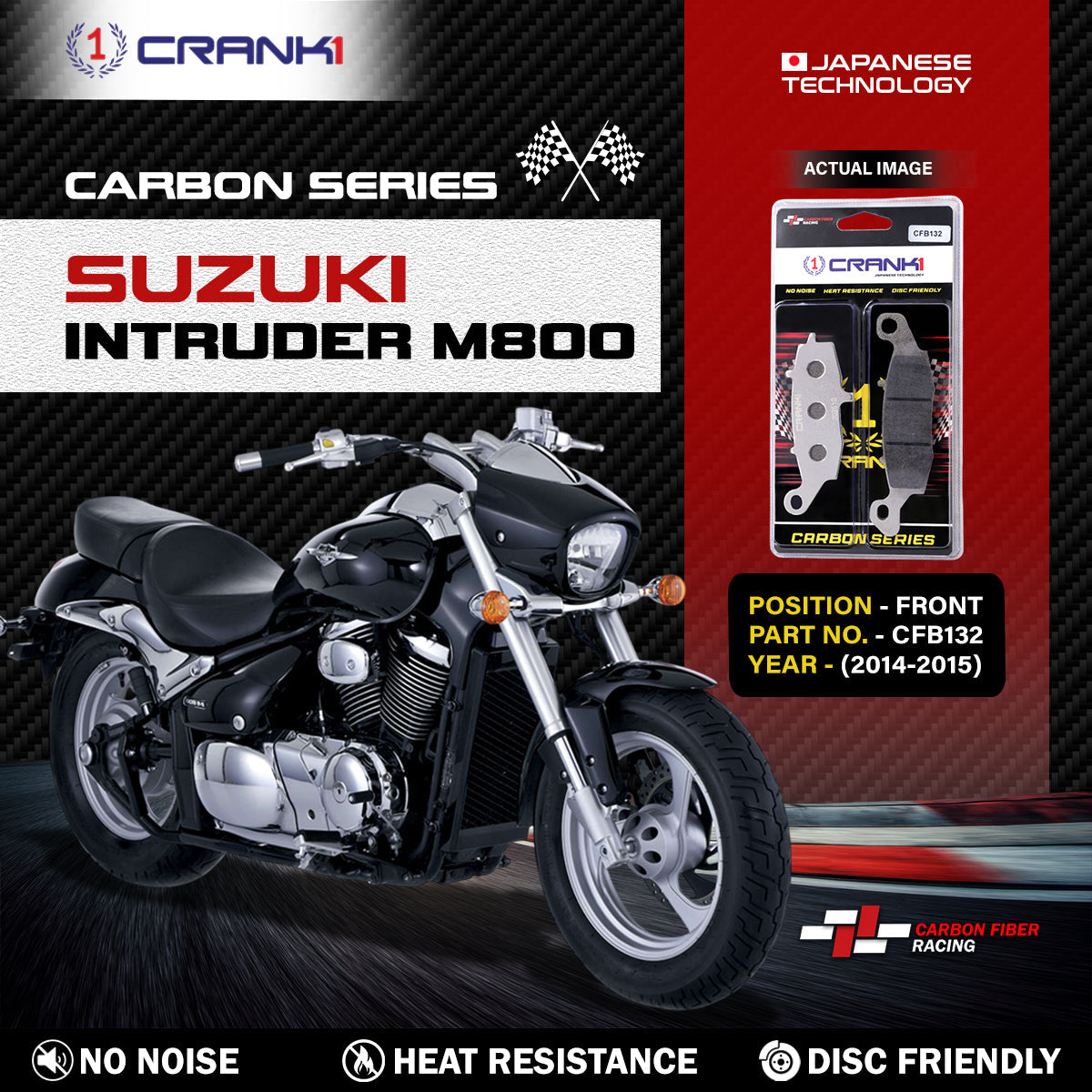 Crank1 Carbon Brake Pads For Suzuki Intruder M800 (2014-2015) - Front - CFB132