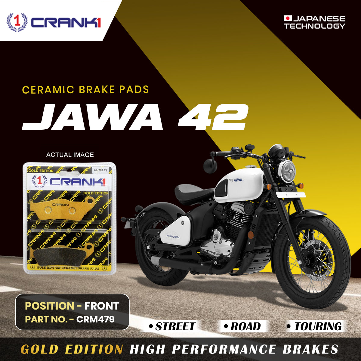Crank1 Ceramic Brake Pads For Jawa 42 - Front - CRM479