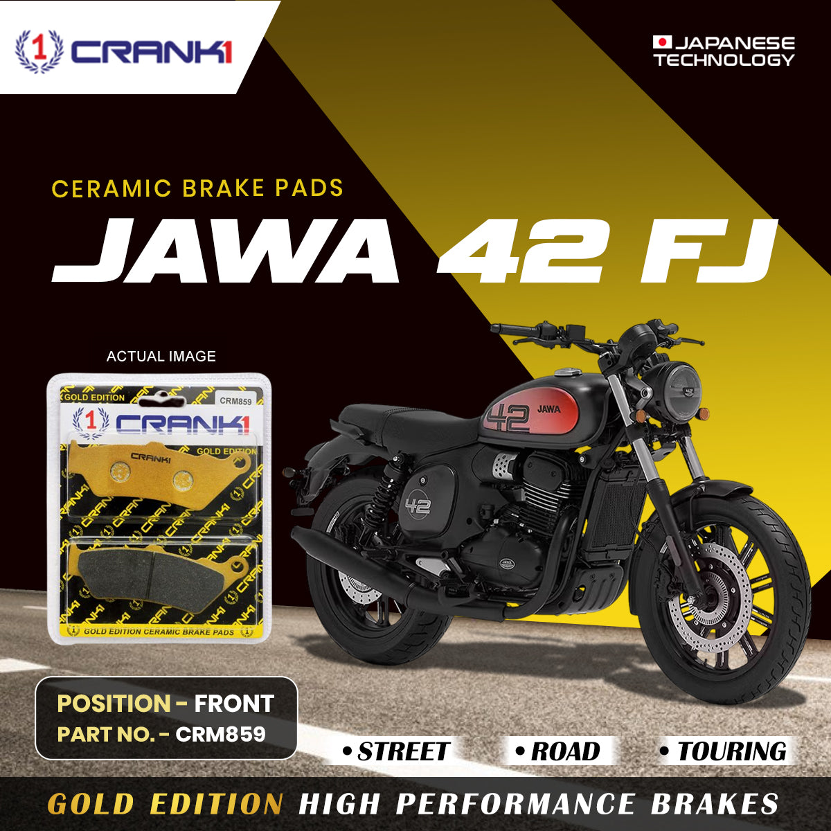 Crank1 Ceramic Brake Pads For Jawa 42 FJ - Front - CRM859