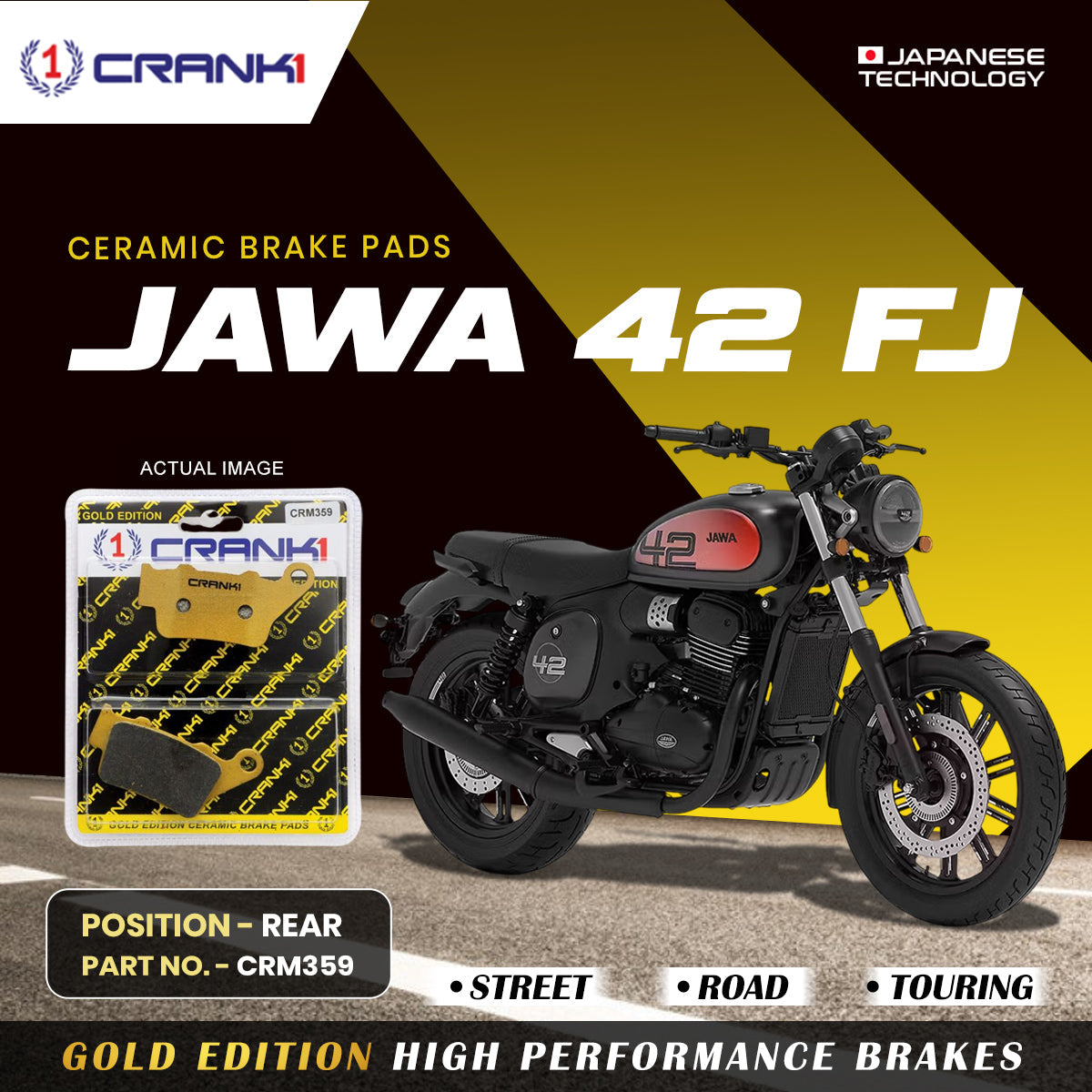 Crank1 Ceramic Brake Pads For Jawa 42 FJ - Rear - CRM359