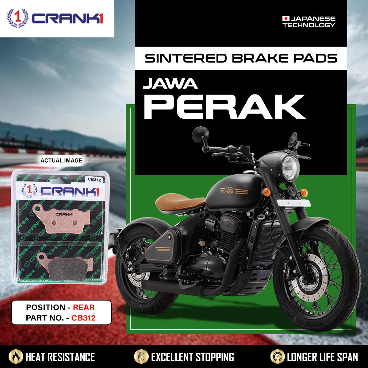 Crank1 Sintered Brake Pads For Jawa Perak - Rear - CB312