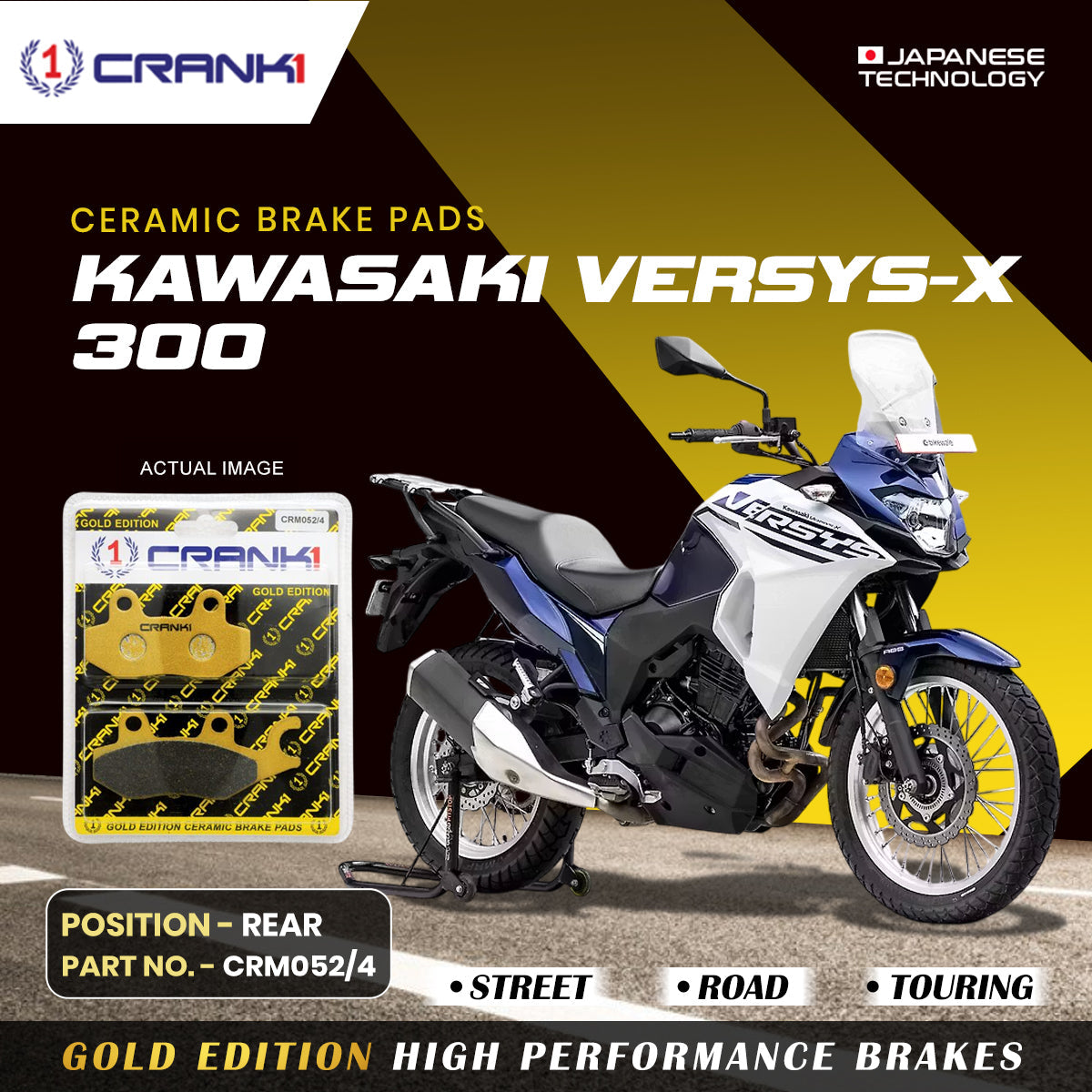 Crank1 Ceramic Brake Pads For Kawasaki Versys-X 300 - Rear - CRM052/4