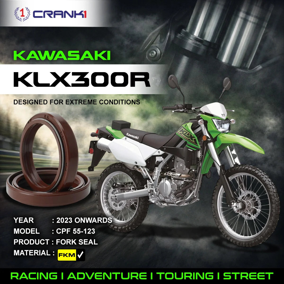 Crank1 Fork Oil Seals Pair For Kawasaki KLX300R (2023 Onwards) - CPF55-123
