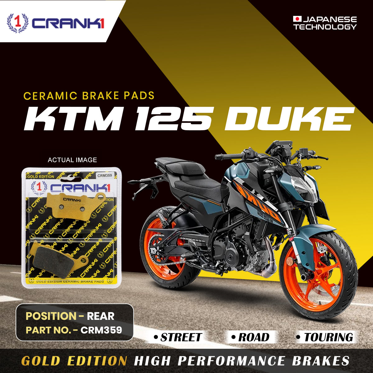 Crank1 Ceramic Brake Pads For KTM 125 Duke - Rear - CRM359