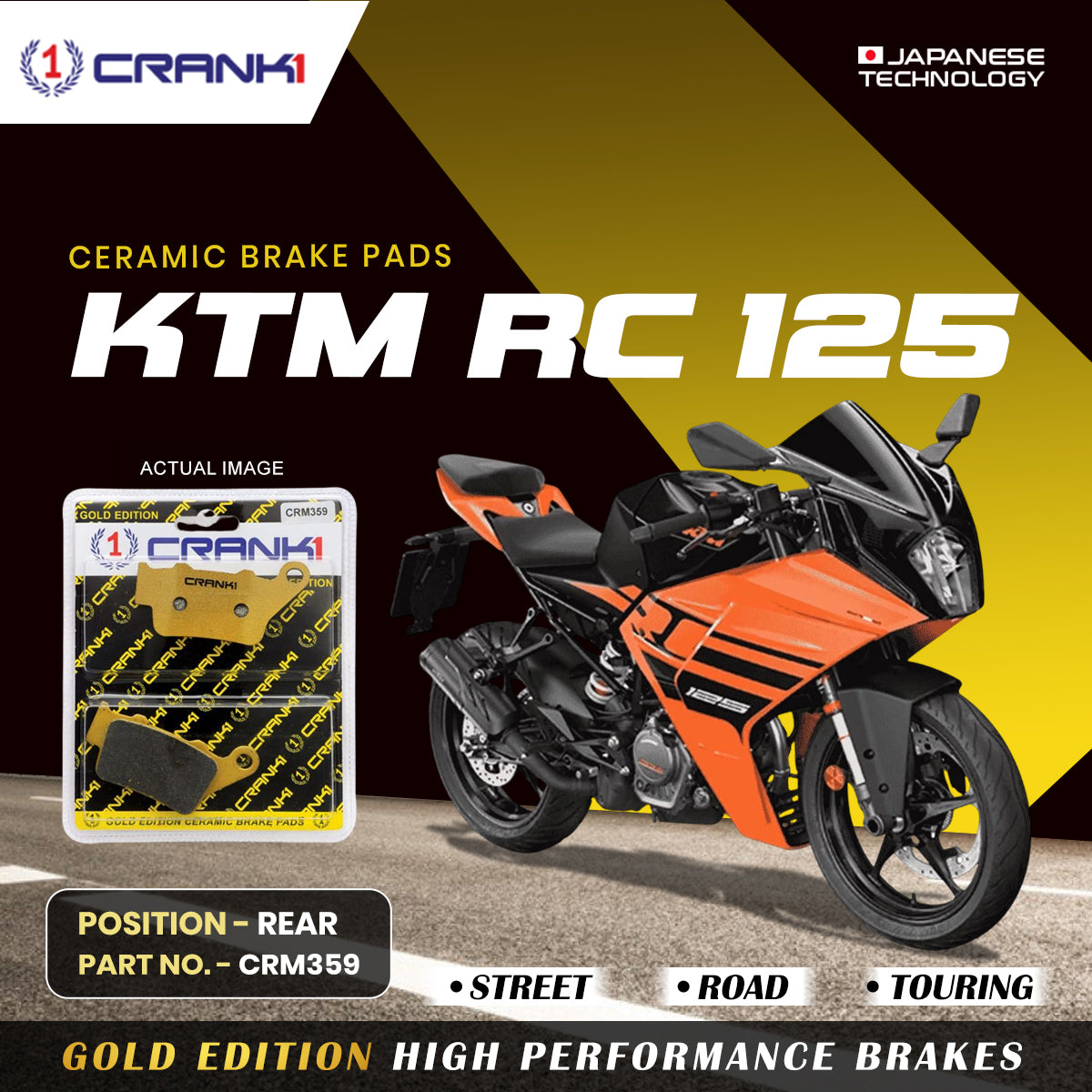 Crank1 Ceramic Brake Pads For KTM RC 125 - Rear - CRM359