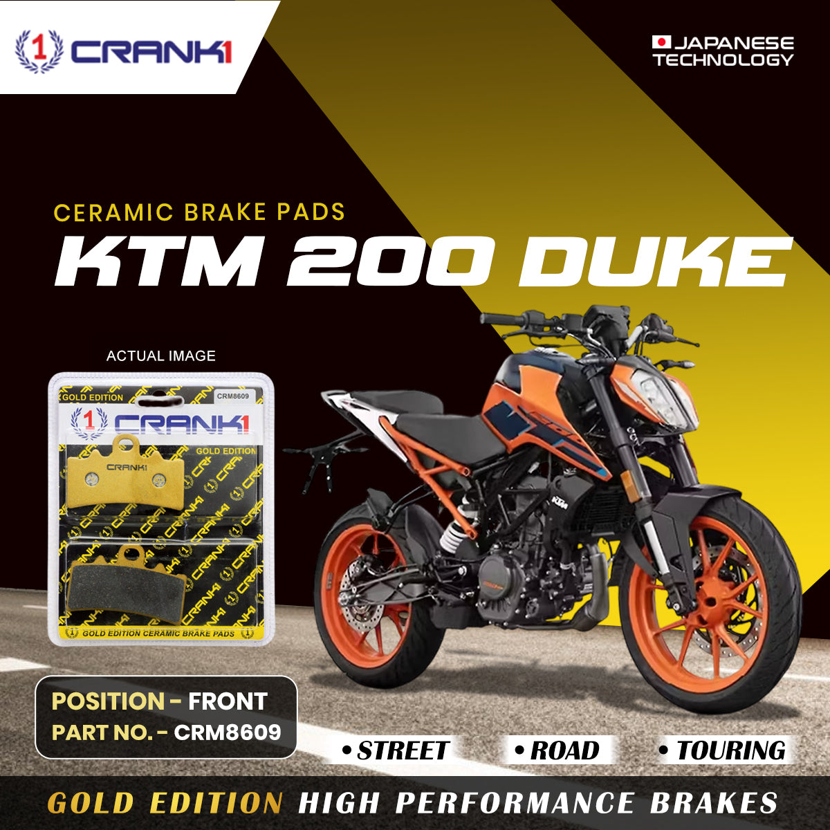 Crank1 Ceramic Brake Pads For KTM 200 Duke - Front - CRM8609