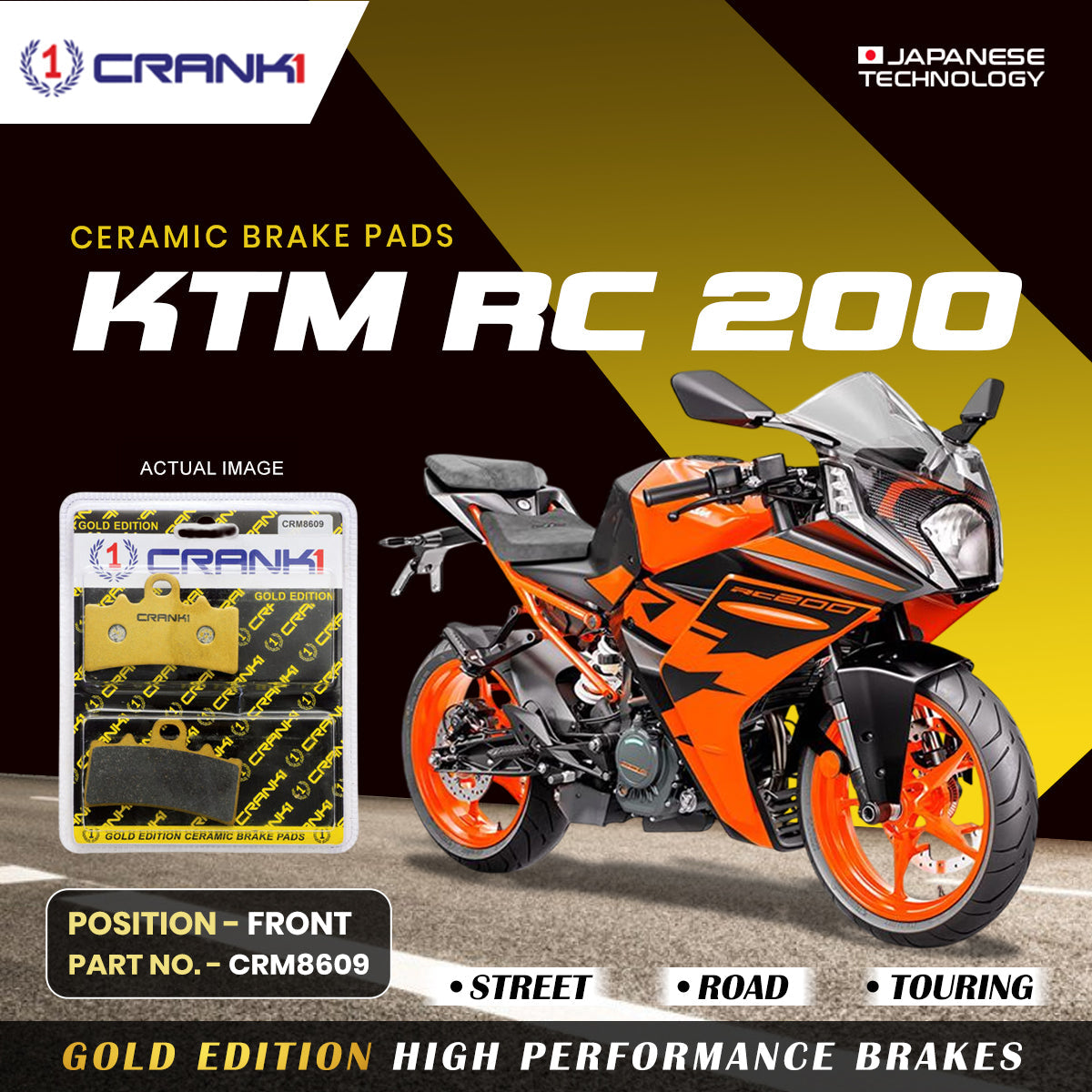 Crank1 Ceramic Brake Pads For KTM RC 200 - Front - CRM8609