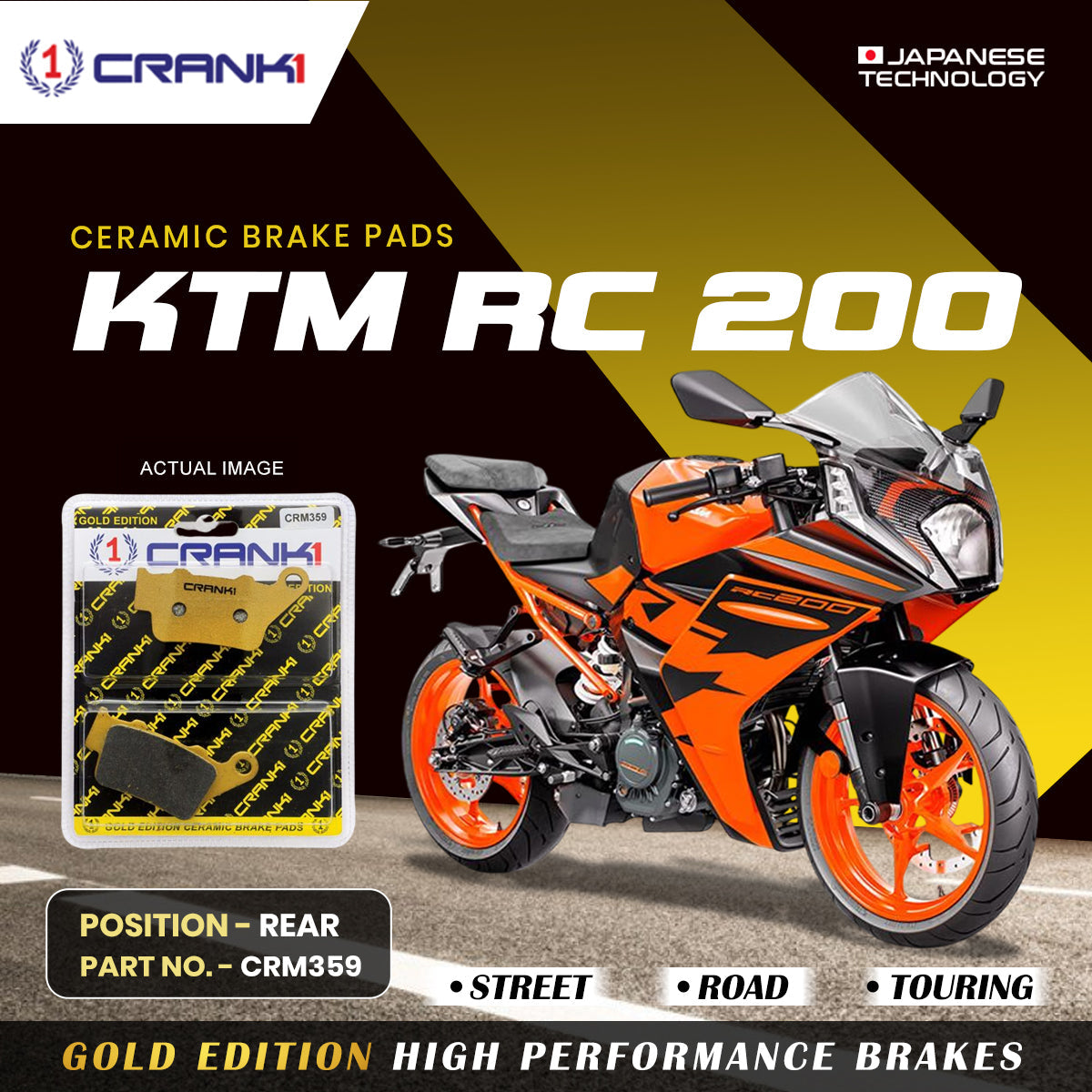 Crank1 Ceramic Brake Pads For KTM RC 200 - Rear - CRM359