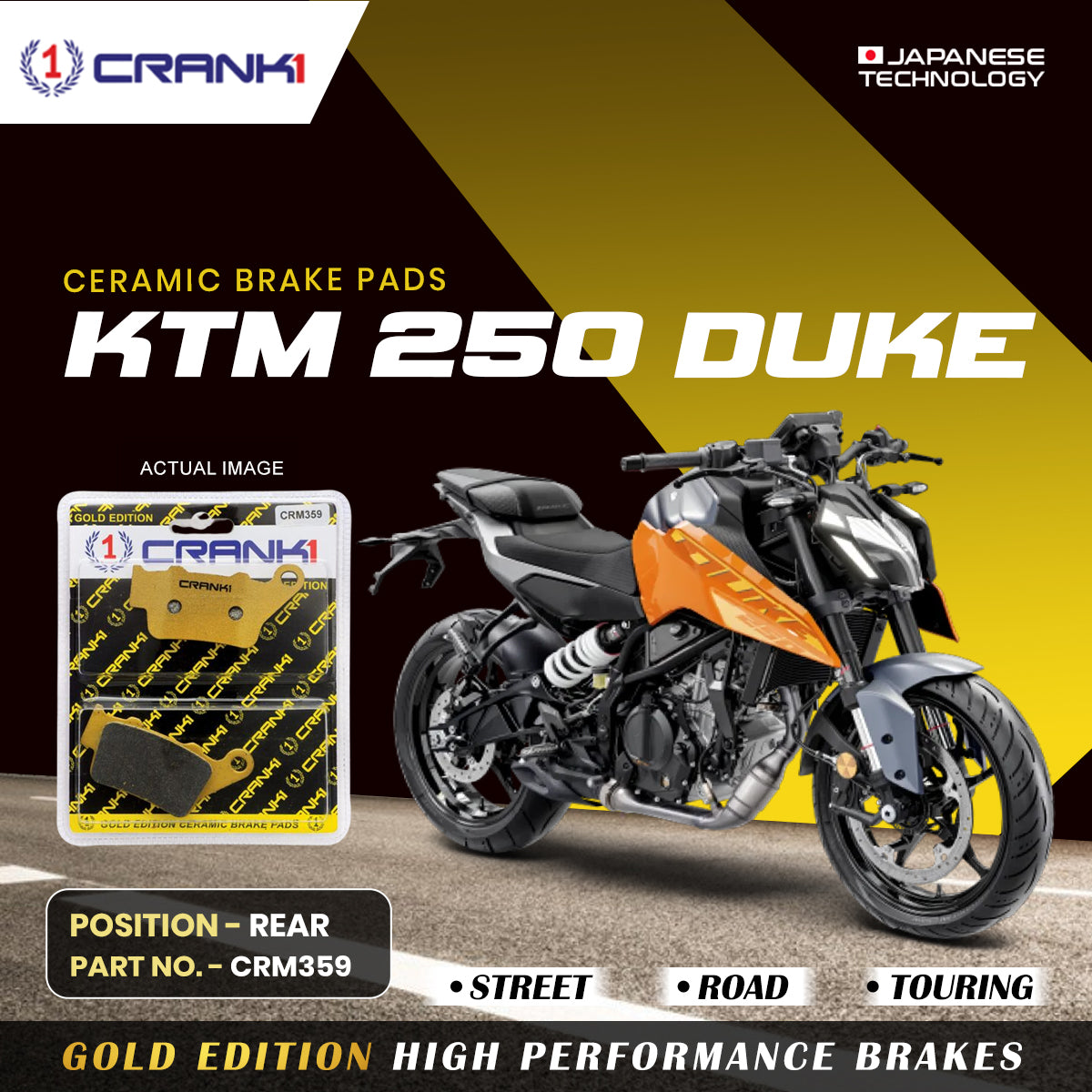 Crank1 Ceramic Brake Pads For KTM 250 Duke - Rear - CRM359