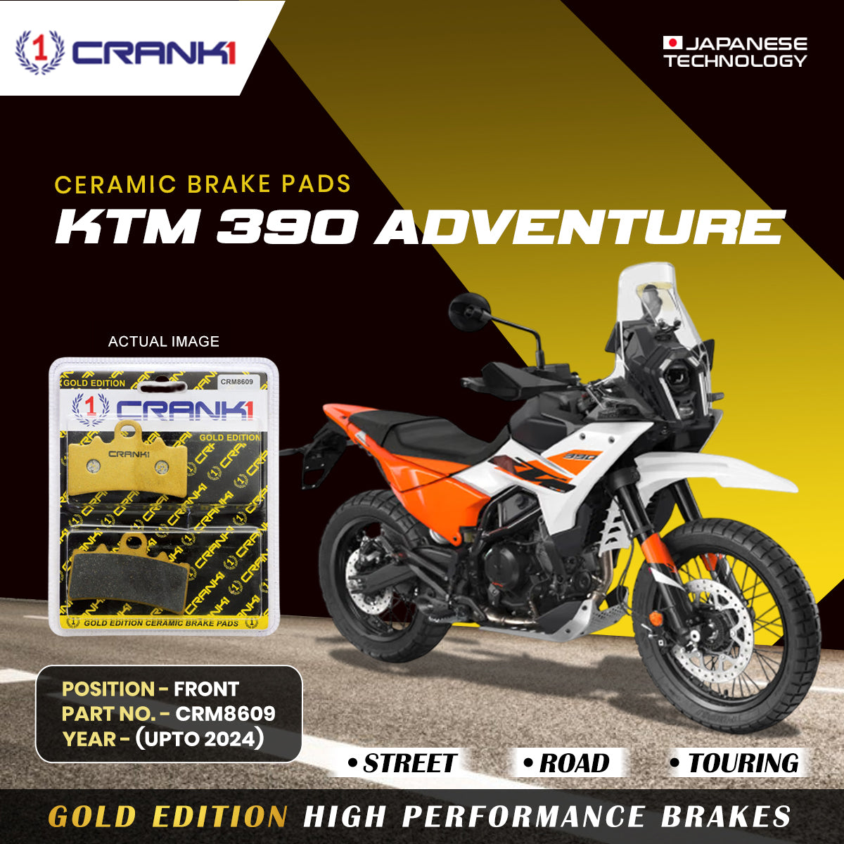 Crank1 Ceramic Brake Pads For KTM 390 Adventure (Upto 2024) - Front - CRM8609