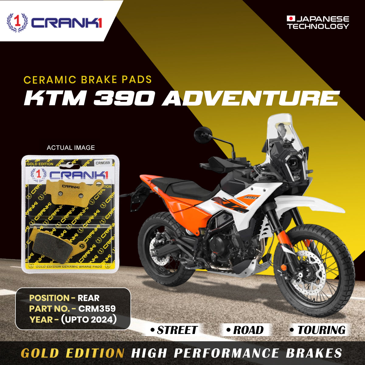 Crank1 Ceramic Brake Pads For KTM 390 Adventure (Upto 2024) - Rear - CRM359