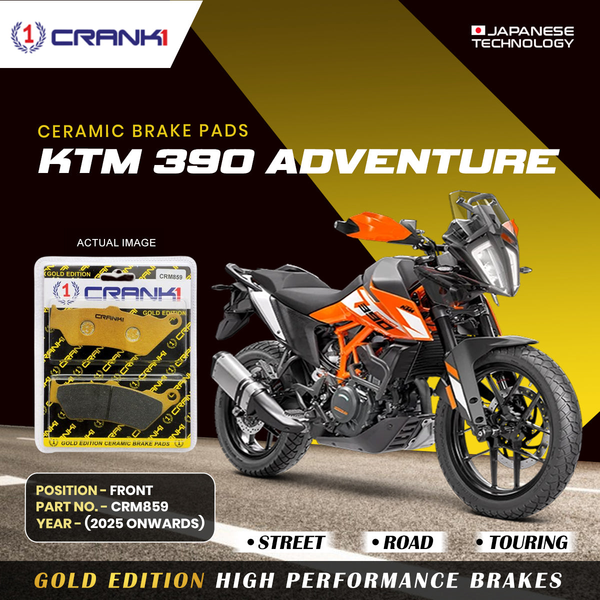 Crank1 Ceramic Brake Pads For KTM 390 Adventure (2025 Onwards) - Front - CRM859