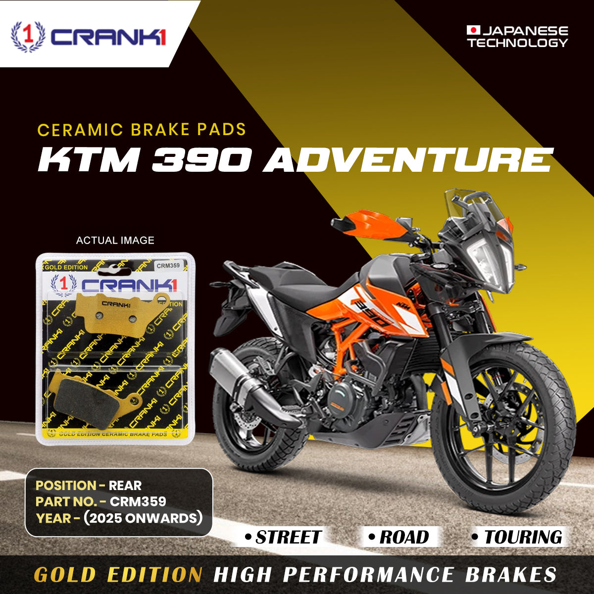 Crank1 Ceramic Brake Pads For KTM 390 Adventure (2025 Onwards) - Rear - CRM359