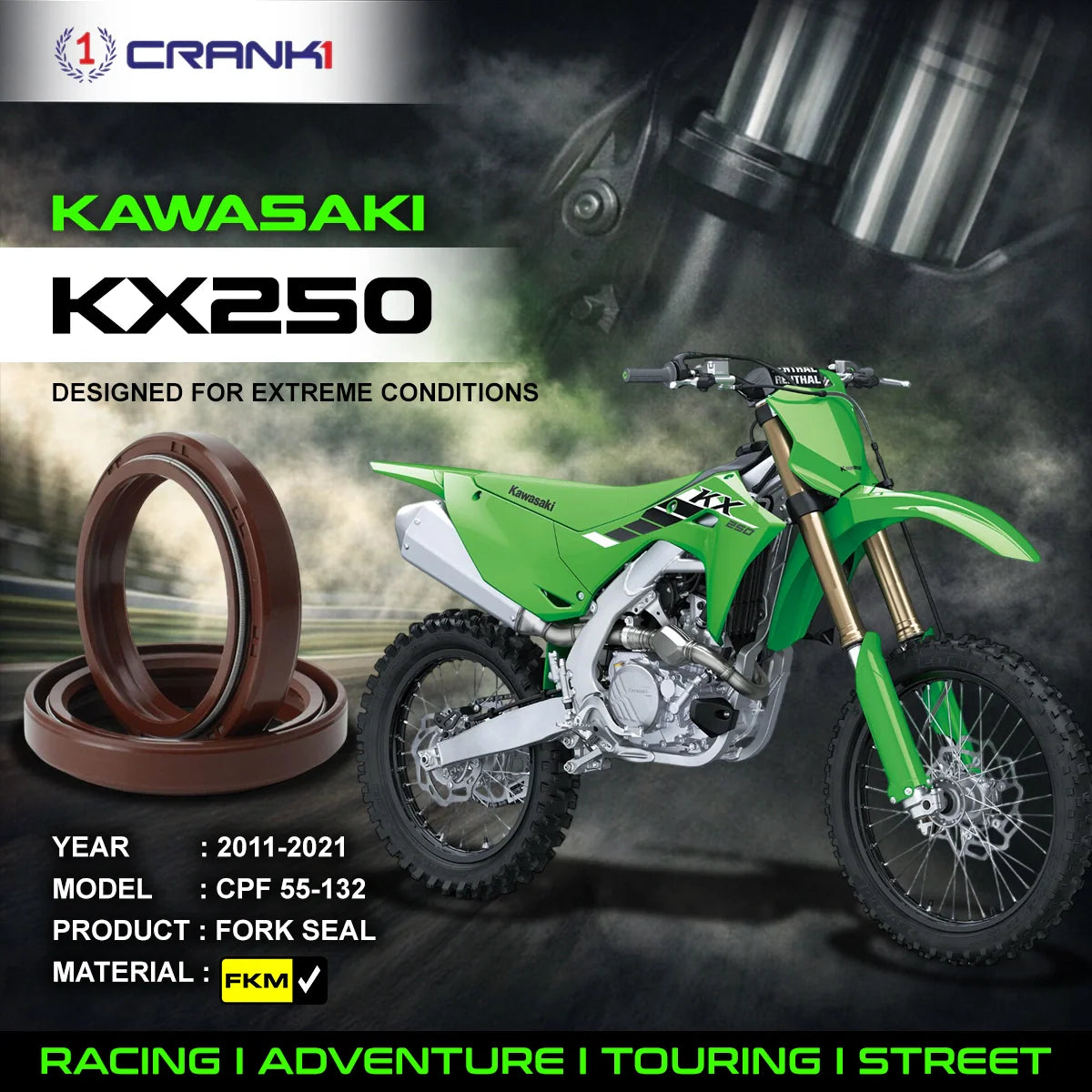 Crank1 Fork Oil Seals Pair For Kawasaki KX250 (2011-2021) - CPF55-132