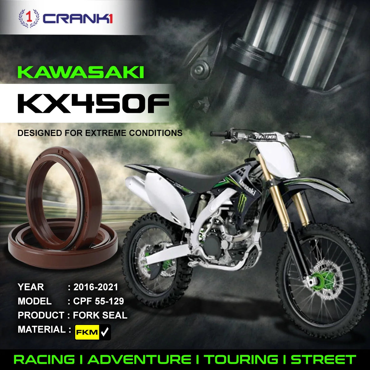 Crank1 Fork Oil Seals Pair For Kawasaki KX450F (2016-2021) - CPF55-129