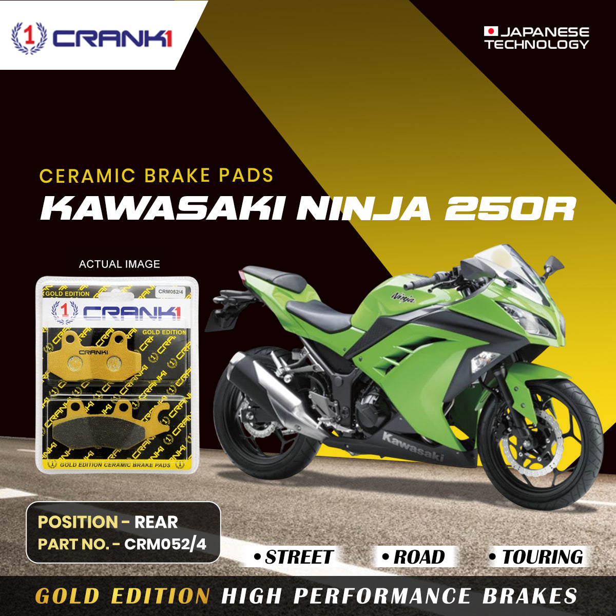 Crank1 Ceramic Brake Pads For Kawasaki Ninja 250R - Rear - CRM052/4