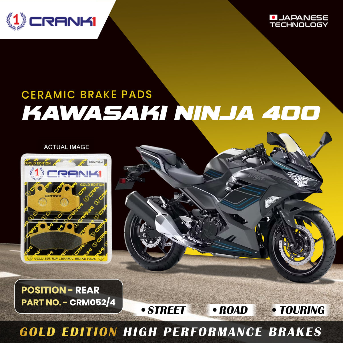 Crank1 Ceramic Brake Pads For Kawasaki Ninja 400 - Rear - CRM052/4