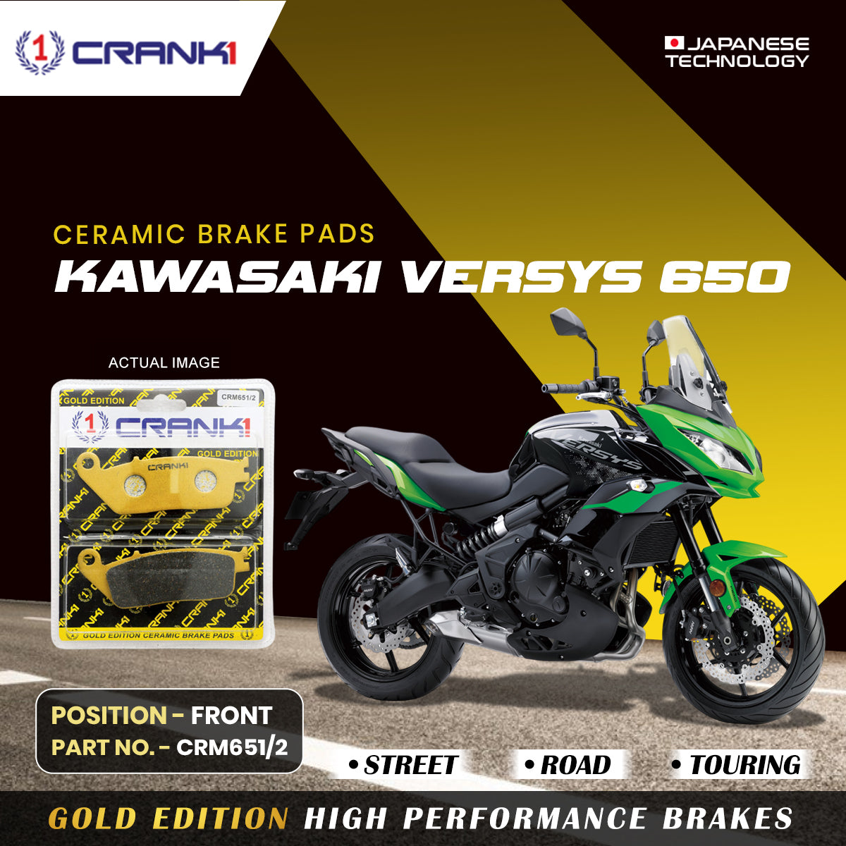 Crank1 Ceramic Brake Pads For Kawasaki Versys 650 - Front - CRM651/2 - 2 Sets
