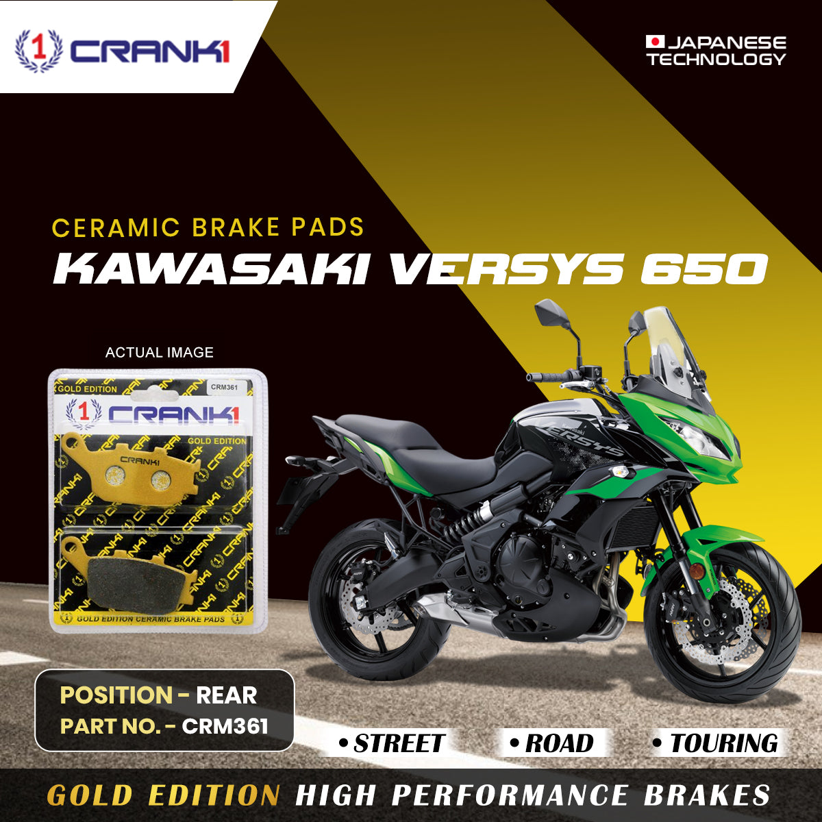 Crank1 Ceramic Brake Pads For Kawasaki Versys 650 - Rear - CRM361