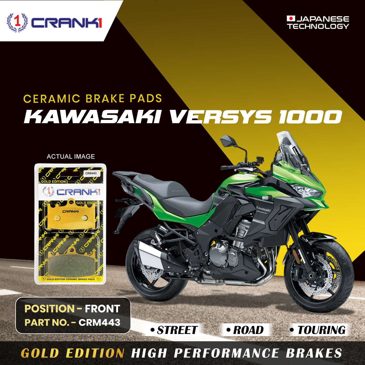 Crank1 Ceramic Brake Pads For Kawasaki Versys 1000 - Front - CRM443 - 2 Sets