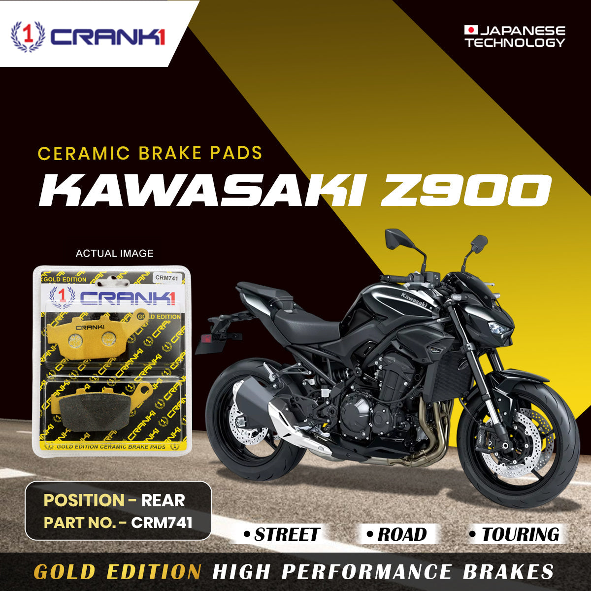Crank1 Ceramic Brake Pads For Kawasaki Z900 - Rear - CRM741