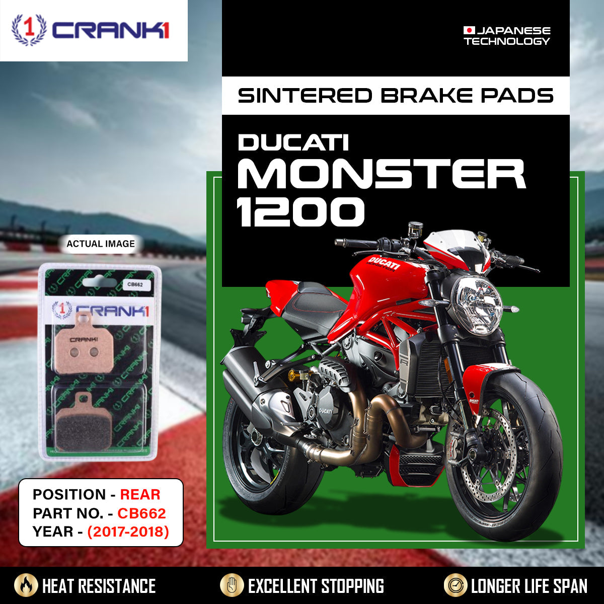 Crank1 Sintered Brake Pads For Ducati Monster 1200 (2017-2018) - Rear - CB662