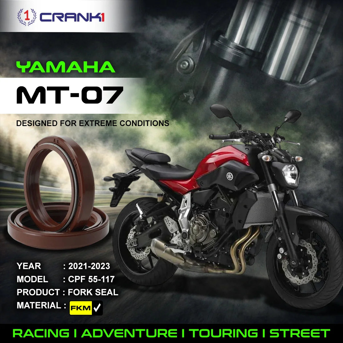 Crank1 Fork Oil Seals Pair For Yamaha MT-07 (2021-2023) - CPF55-117