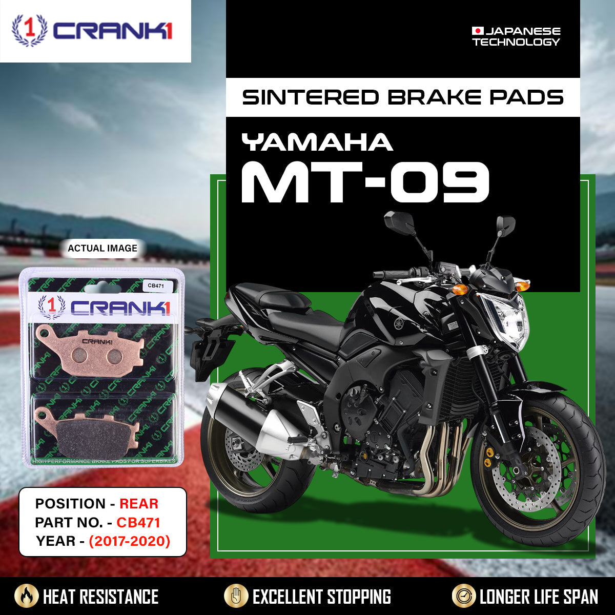 Crank1 Sintered Brake Pads For Yamaha MT-09 (2017-2020) - Rear - CB471