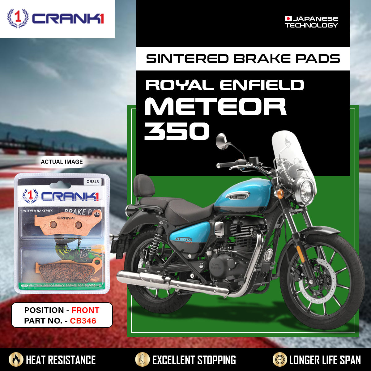 Crank1 Sintered Brake Pads For Royal Enfield Meteor 350 - Front - CB346