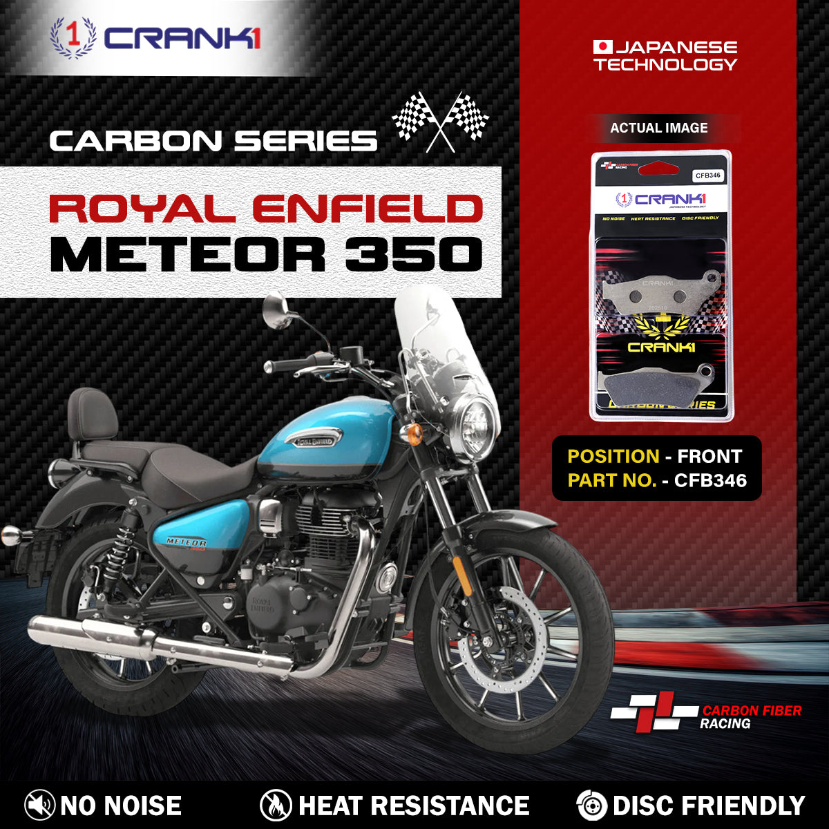 Crank1 Carbon Brake Pads For Royal Enfield Meteor 350 - Front - CFB346