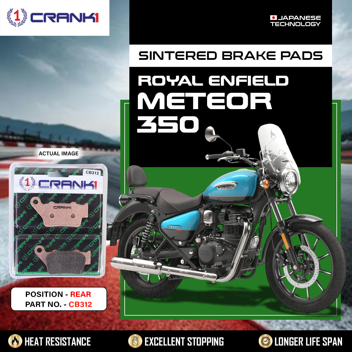 Crank1 Sintered Brake Pads For Royal Enfield Meteor 350 - Rear - CB312