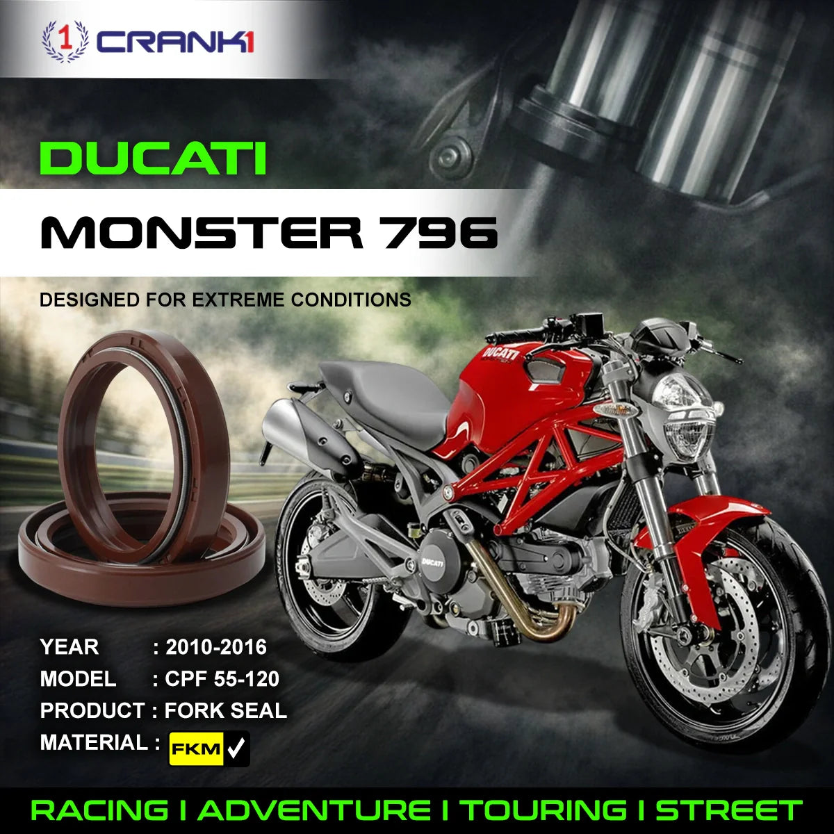 Crank1 Fork Oil Seals Pair For Ducati Monster 796 (2010-2016) - CPF55-120