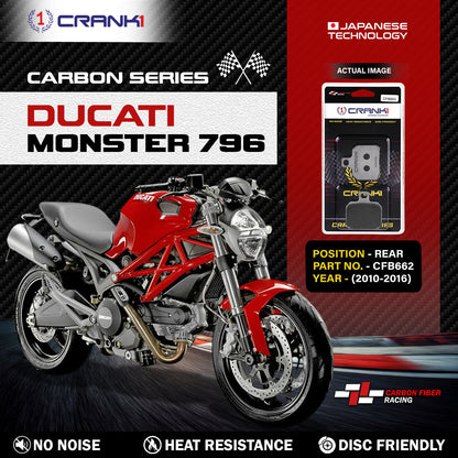 Crank1 Carbon Brake Pads For Ducati Monster 796 (2010-2016) - Rear - CFB662