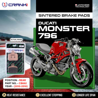 Crank1 Sintered Brake Pads For Ducati Monster 796	(2010-2016) - Rear - CB662