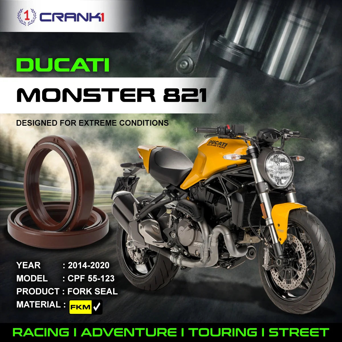 Crank1 Fork Oil Seals Pair For Ducati Monster 821 (2014-2020) - CPF55-123