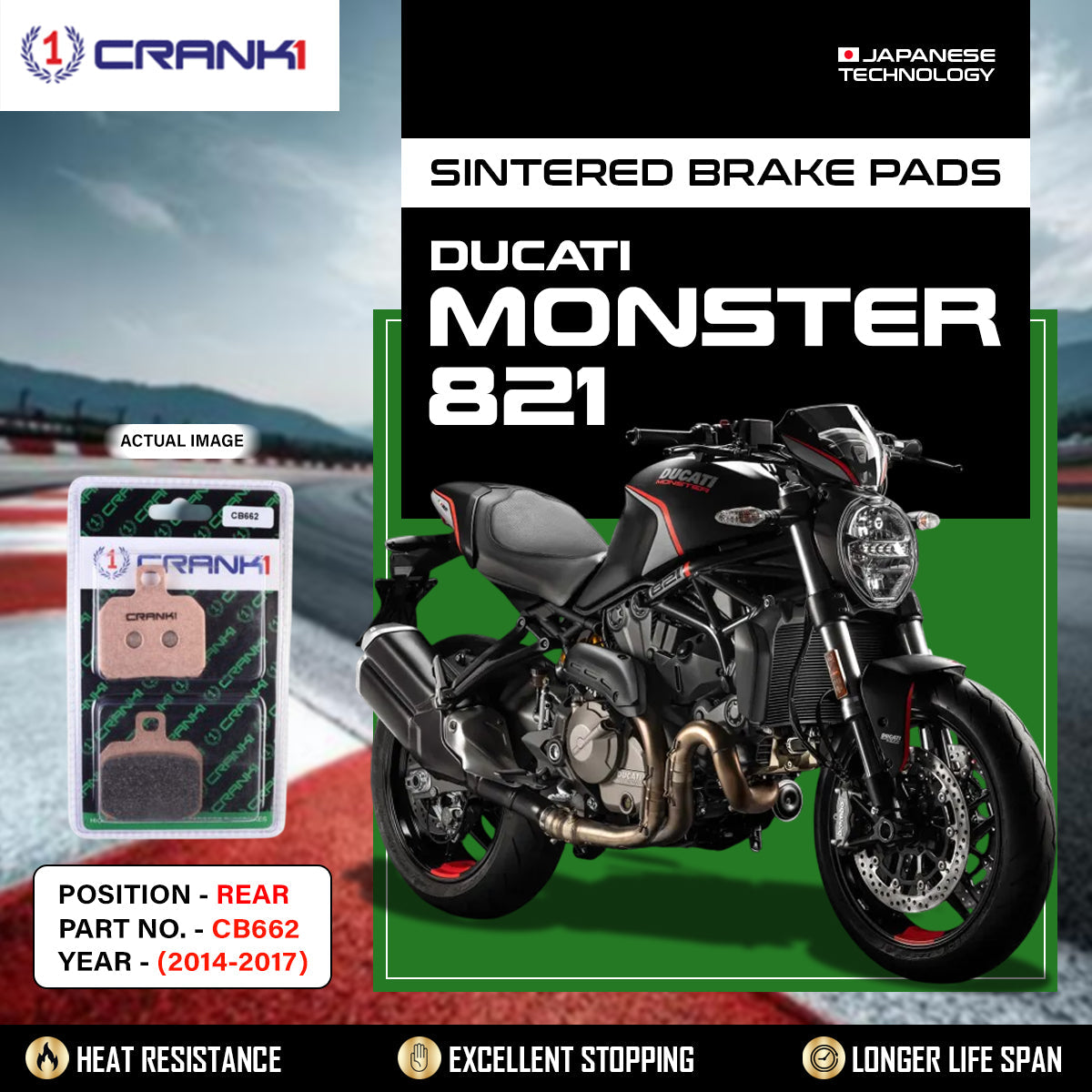 Crank1 Sintered Brake Pads For Ducati Monster 821 (2014-2017) - Rear - CB662