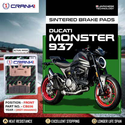 Crank1 Sintered Brake Pads For Ducati Monster 937 (2012 Onwards) - Front - CB036 - 2 Sets