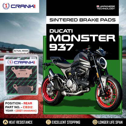Crank1 Sintered Brake Pads For Ducati Monster 937 (2021 Onwards) - Rear - CB312