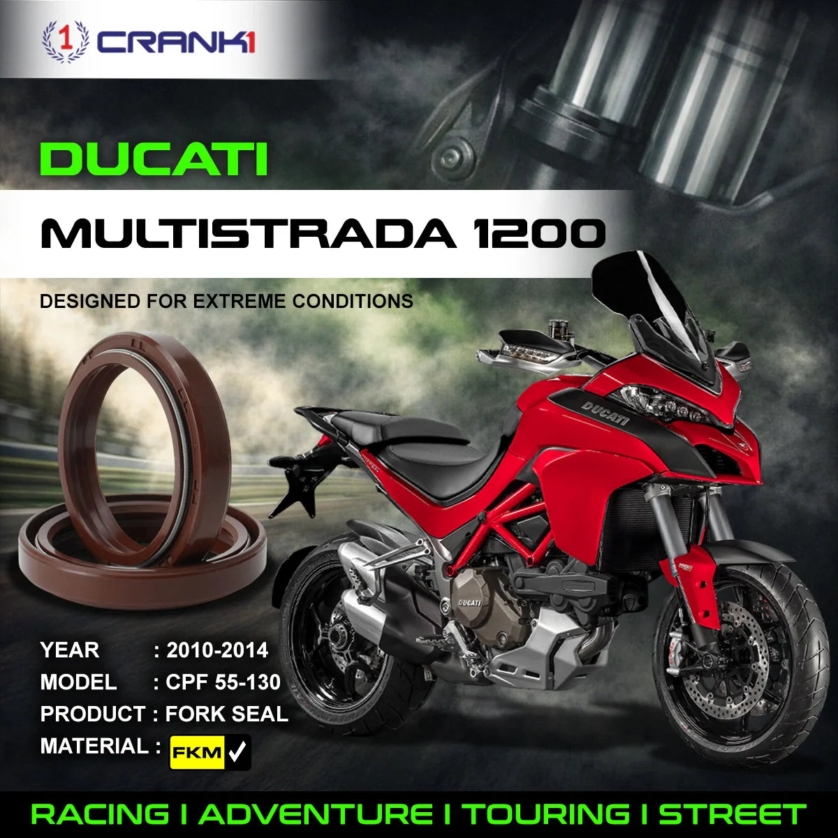 Crank1 Fork Oil Seals Pair For Ducati Multistrada 1200 (2010-2014) - CPF55-130