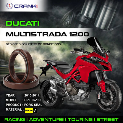 Crank1 Fork Oil Seals Pair For Ducati Multistrada 1200 (2010-2014) - CPF55-130