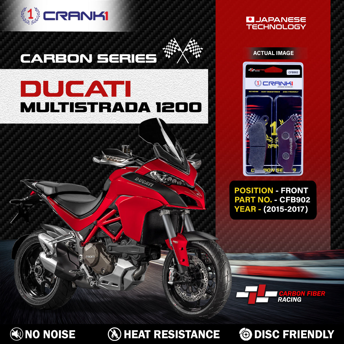 Crank1 Carbon Brake Pads For Ducati Multistrada 1200 (2015-2017) - Front - CFB902
