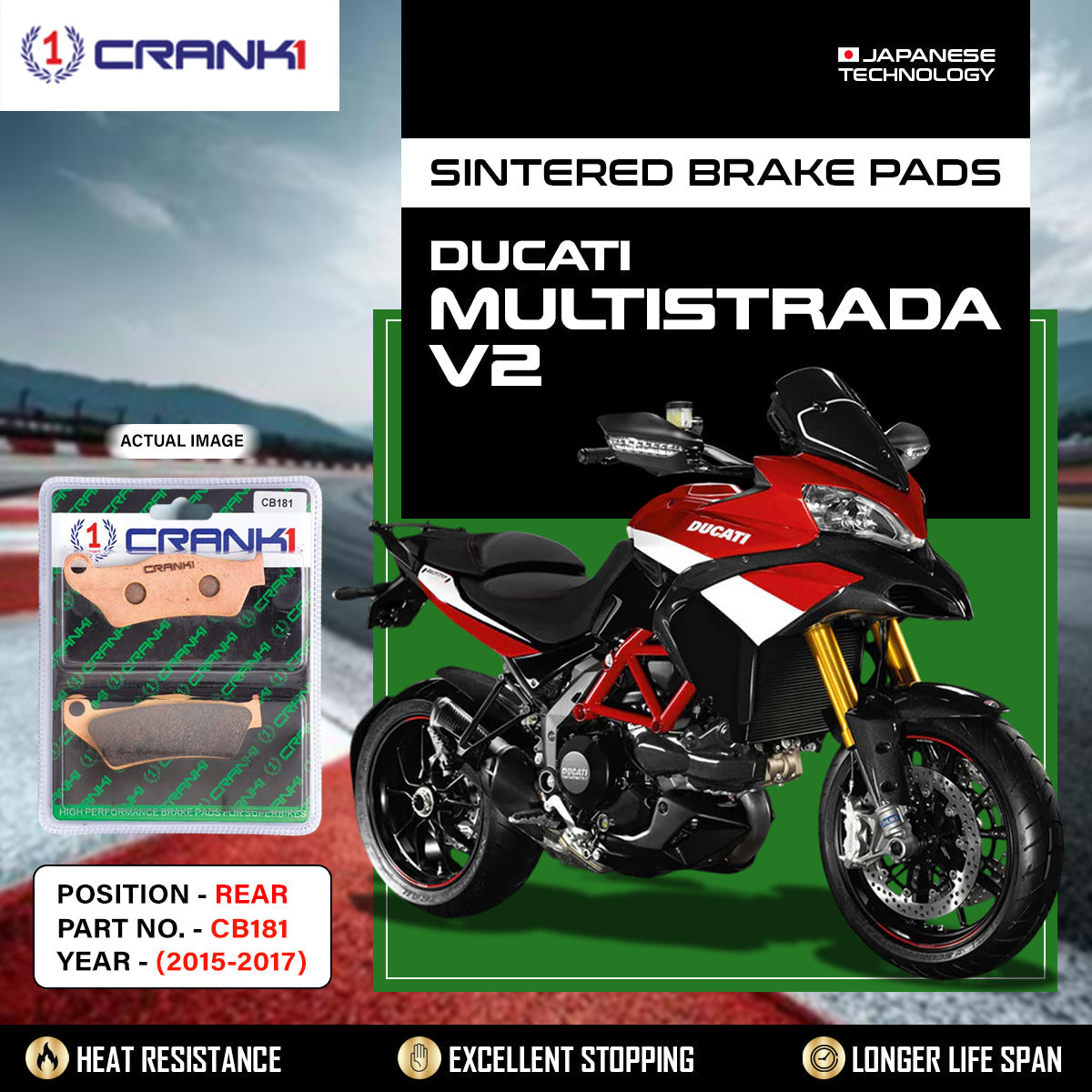 Crank1 Sintered Brake Pads For Ducati Multistrada 1200 (2015-2017) - Rear - CB181
