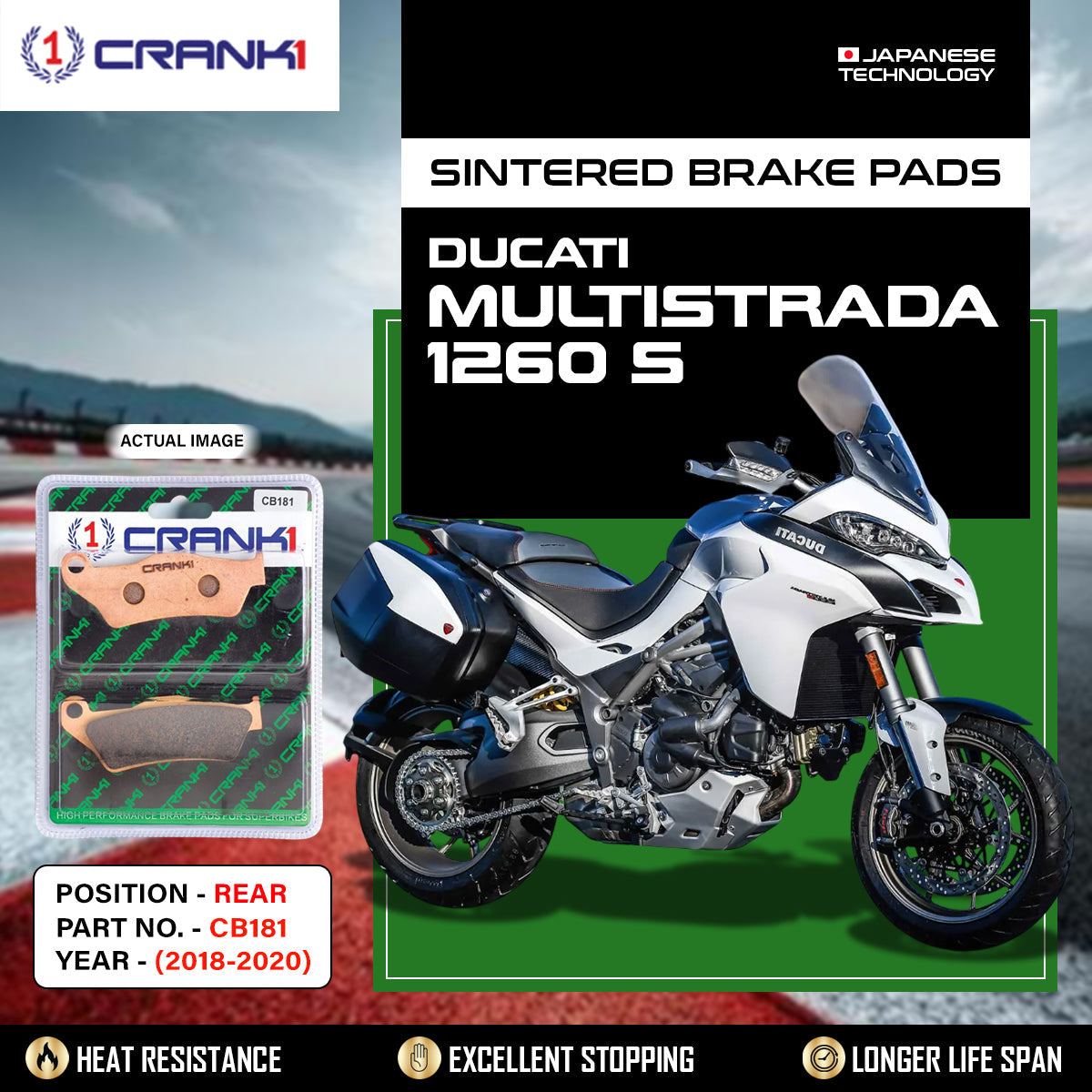 Crank1 Sintered Brake Pads For Ducati Multistrada 1260 / S (2018-2020) - Rear - CB181