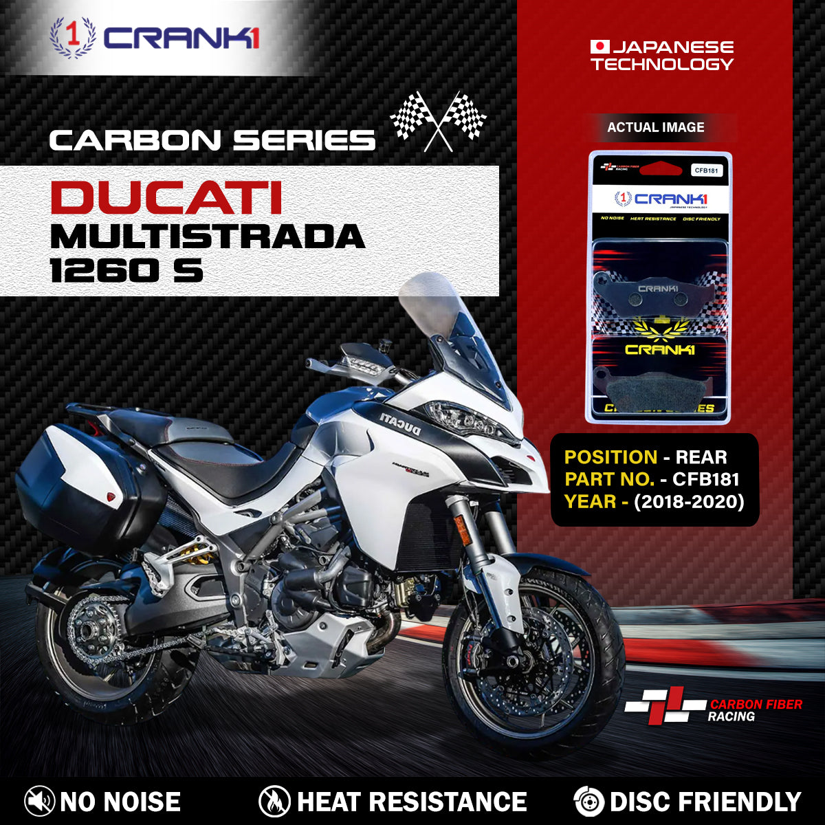 Crank1 Carbon Brake Pads For Ducati Multistrada 1260 S (2018-2020) - Rear - CFB181