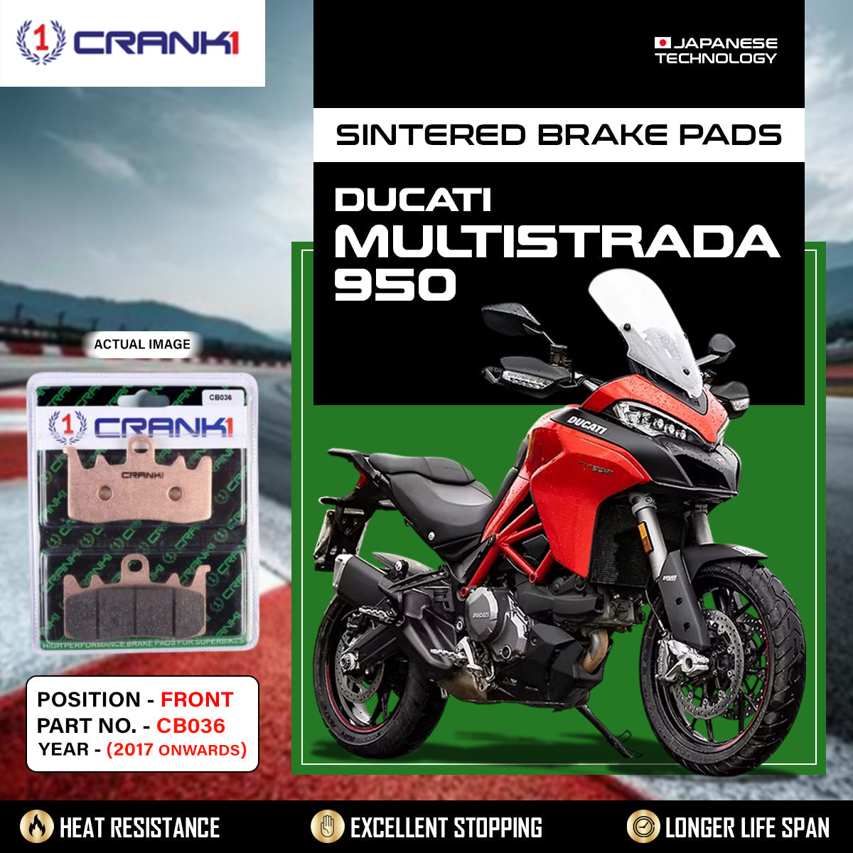 Crank1 Sintered Brake Pads For Ducati Multistrada 950 (2017 Onwards) - Front - CB036 - 2 Sets