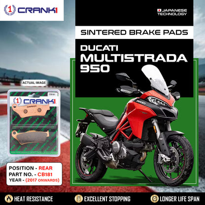 Crank1 Sintered Brake Pads For Ducati Multistrada 950 (2017 Onwards) - Rear - CB181