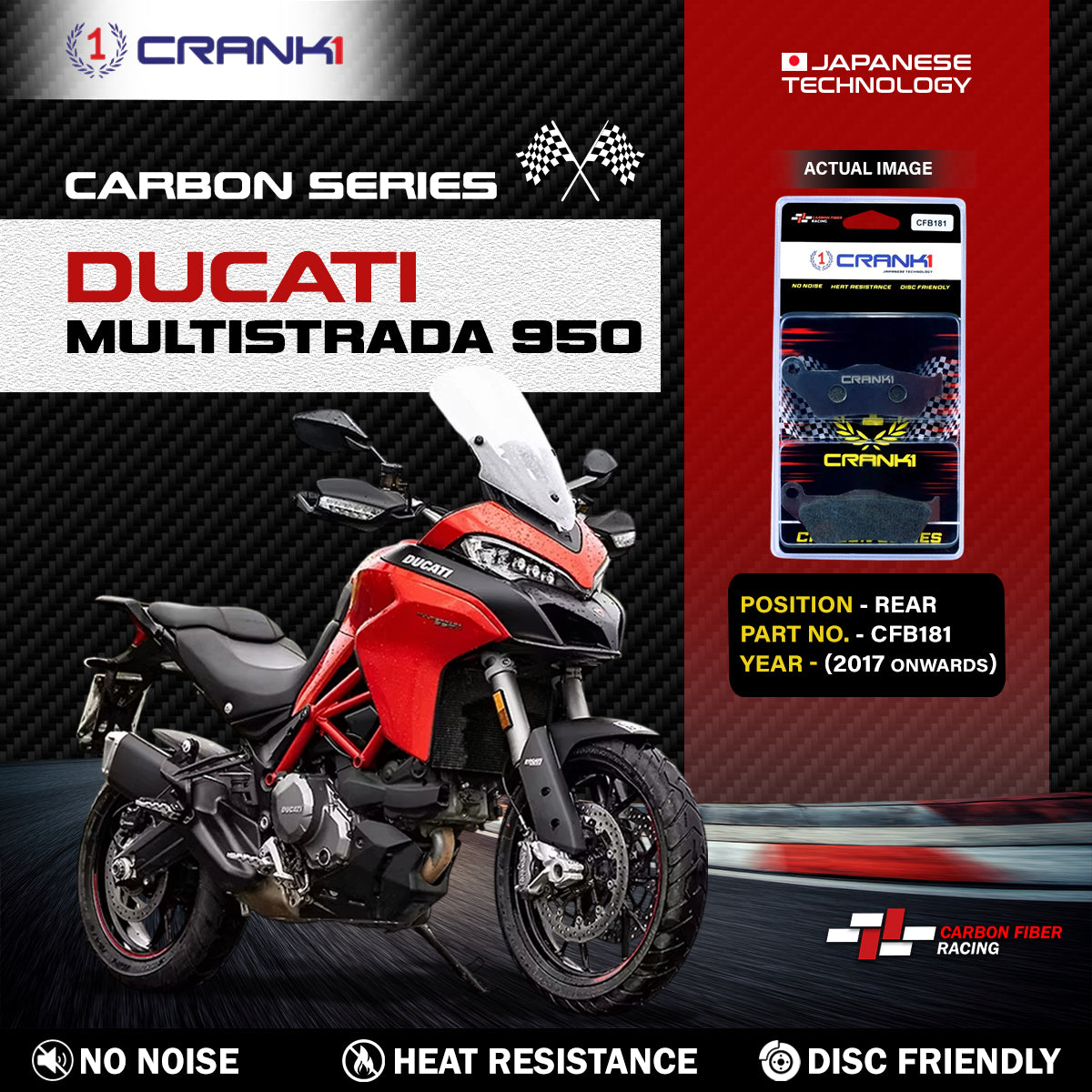 Crank1 Carbon Brake Pads For Ducati Multistrada 950 (2017 Onwards) - Rear - CFB181